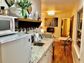 Fridge, microwave, oven, electric kettle