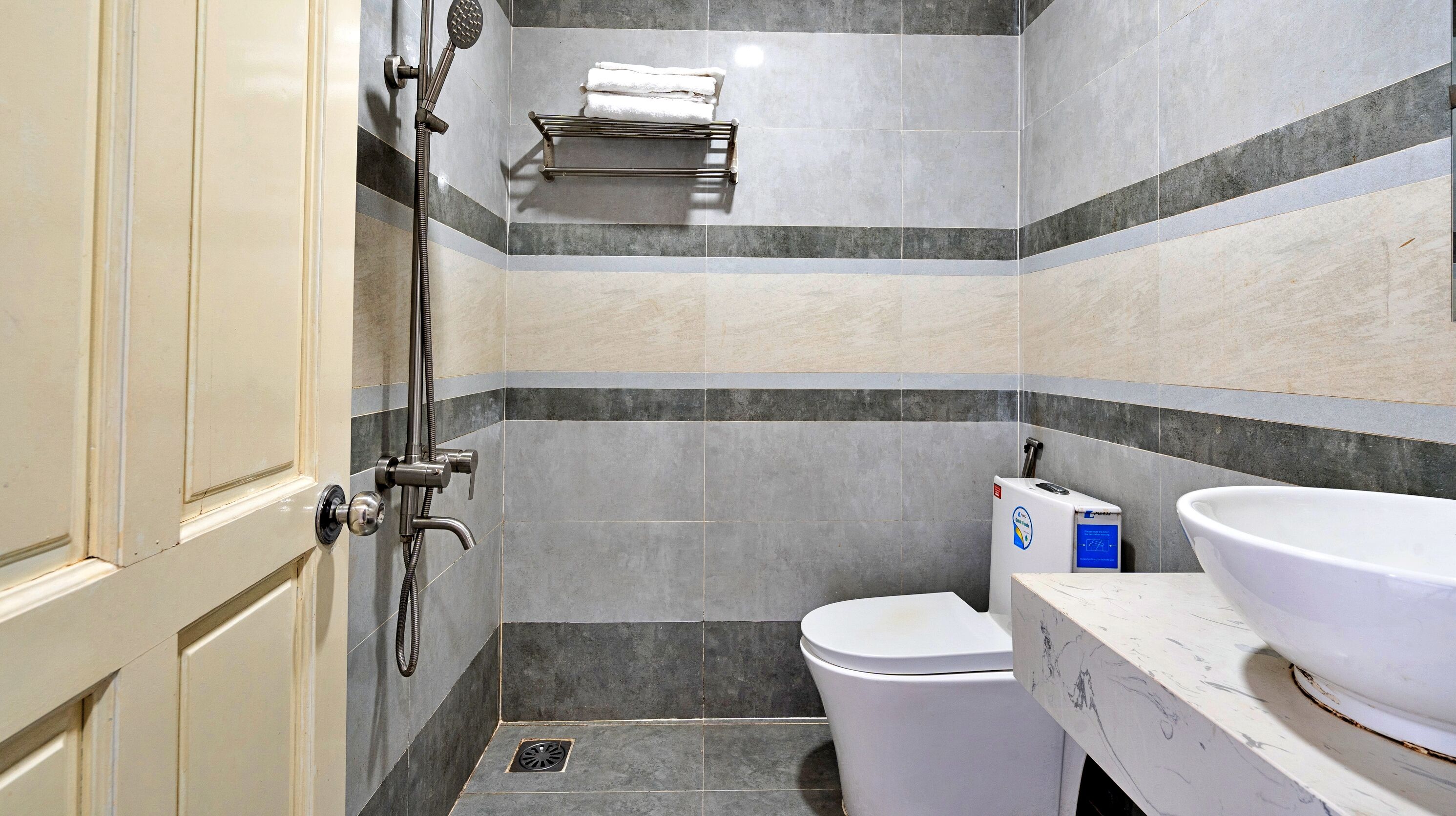 superior quadruple room | bathroom | shower, hydromassage showerhead, designer toiletries, hair dryer