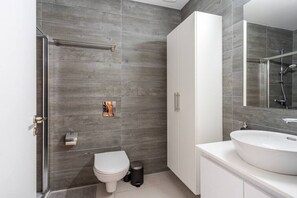 Hair dryer, towels, toilet paper