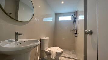 Shower, free toiletries, hair dryer, towels