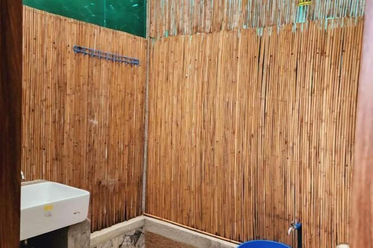 Bathroom | Shower, rainfall showerhead, soap, toilet paper