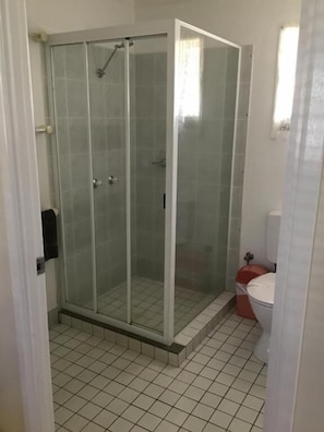 Shower, free toiletries, hair dryer, towels