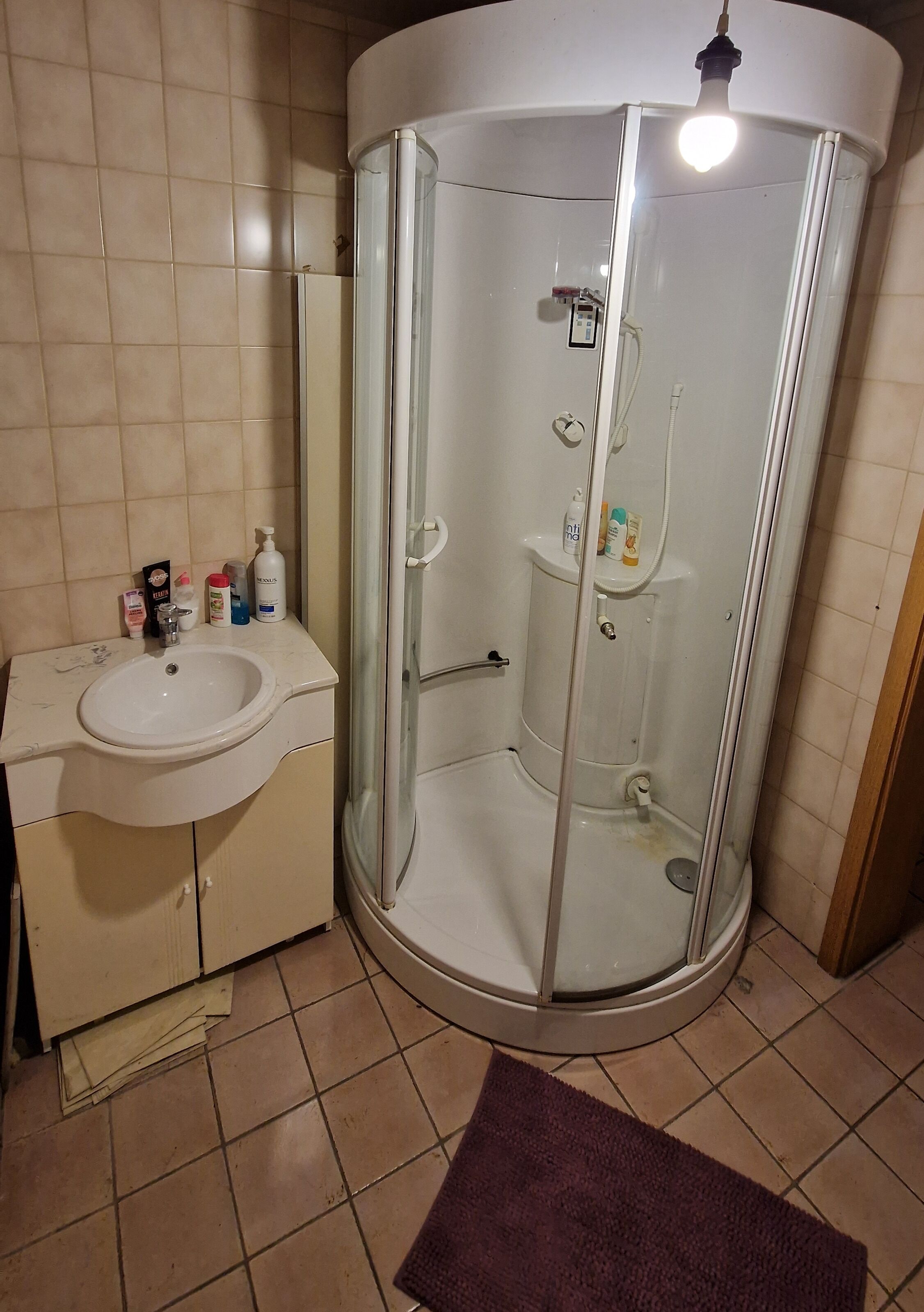 Dusj, hårføner, sjampo og toalettpapir
