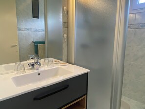 シャワー、ヘアドライヤー、トイレットペーパー