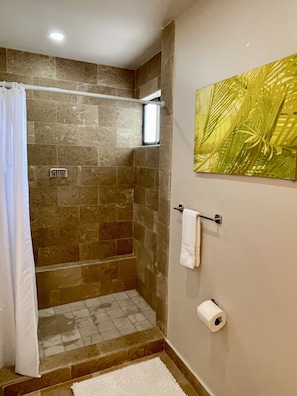 Dusche, Haartrockner, Handtücher, Seife