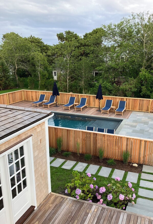 Outdoor pool, a heated pool - Summer Living!  Nantucket Island Home with Pool, 6 bedrooms, AC, amenities (Nantucket)