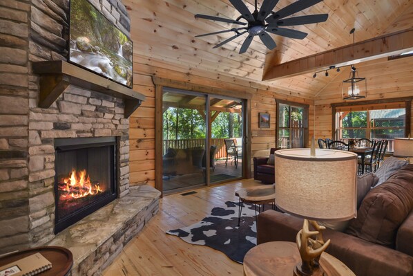 Smart TV, fireplace, video games, foosball