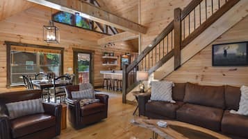 Smart TV, fireplace, video games, foosball