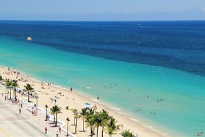 A beach with clear turquoise waters, palm trees, and a wide promenade. - Family & Friends Beach Getaway, Pool, Patio & Minutes to the Beach (Oakland Park)