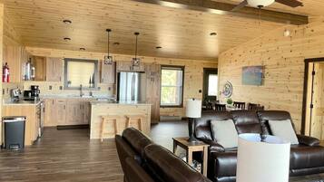 Smart TV, fireplace, DVD player, books