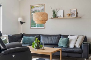 Televisión, chimenea, reproductor de DVD y estéreo