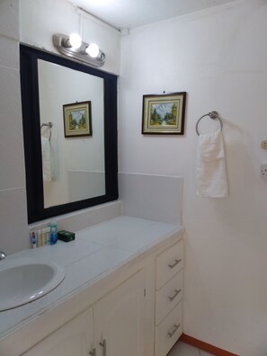 Douche, serviettes fournies, savon, papier toilette