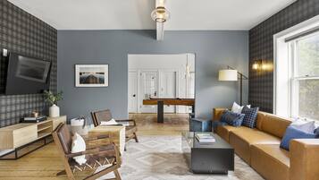 Smart TV, foosball, table tennis, books