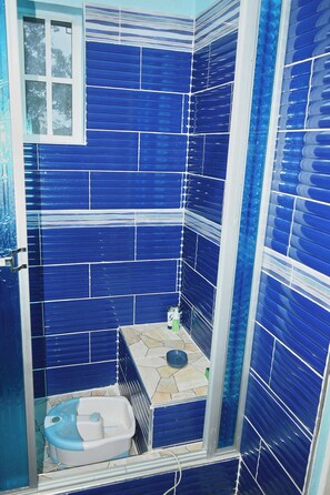 Secadora de cabello, toallas, jabón, papel de baño 