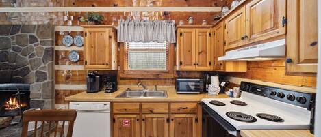 Fridge, microwave, dishwasher, coffee/tea maker