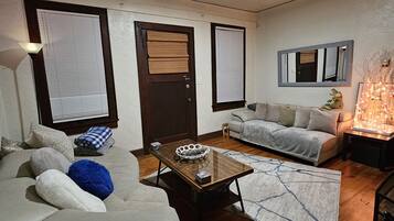 TV connectée, cheminée, livres