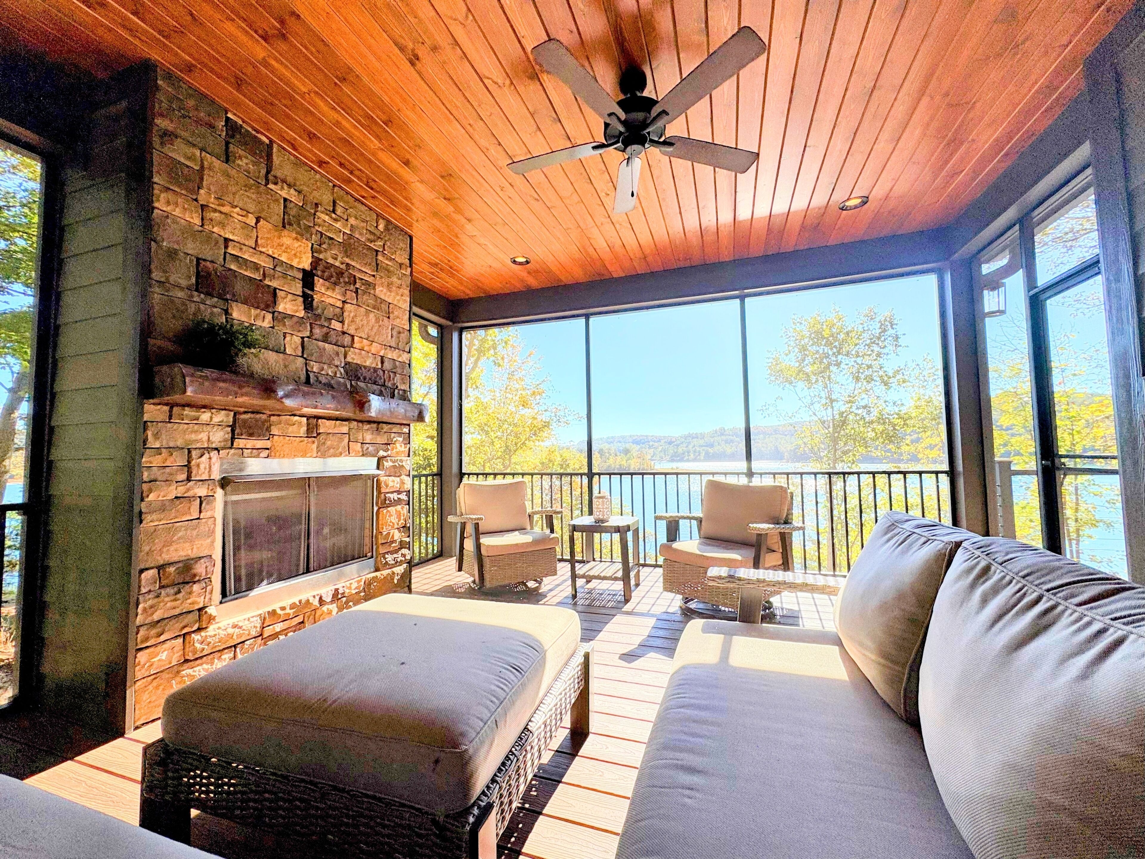 Smart TV, fireplace, video games, DVD player
