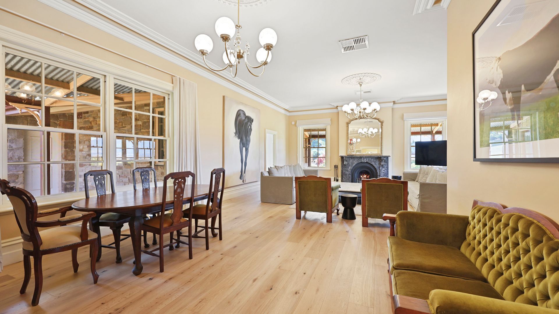 Smart TV, chimenea y libros 