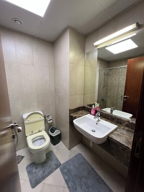 Haartrockner, Handtücher, Seife, Shampoo