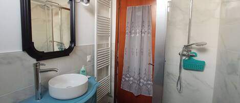 Hair dryer, towels, toilet paper