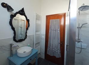 Hair dryer, towels, toilet paper