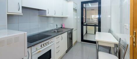 Fridge, microwave, oven, dishwasher