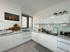 Luxury-Apartment, Balkon | Eigene Küche | Kühlschrank, Mikrowelle, Ofen, Herdplatte