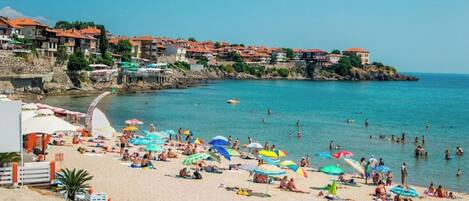Beach nearby, sun-loungers