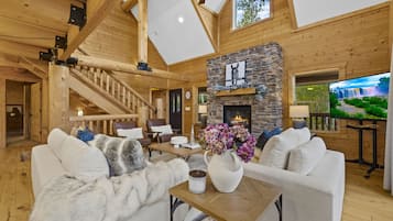 Smart TV, fireplace, table tennis, books