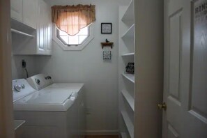 Jetted tub, hair dryer, towels, soap