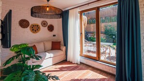 Nhà gỗ phong cách cổ điển, 1 phòng ngủ, bồn tắm thủy lực, quang cảnh vườn | Khu phòng khách