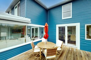 Outdoor dining - Oceanfront, dog-friendly home with amazing ocean/Mt. Desert Island views (Hancock)