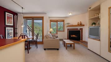 TV, fireplace, video games, foosball