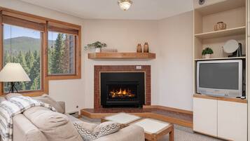 TV, fireplace, video games, foosball