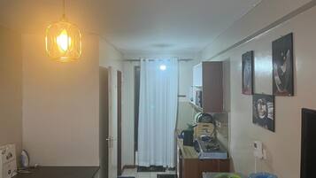 Fridge, microwave, oven, electric kettle