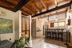 Fridge, stovetop, coffee/tea maker, toaster