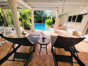 Casa familiar, 2 habitaciones, para no fumadores, alberca privada | Terraza o patio