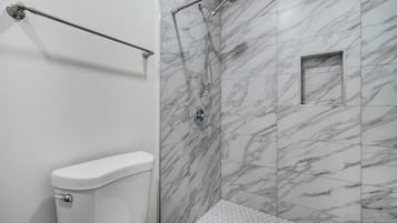 Hair dryer, soap, shampoo, toilet paper