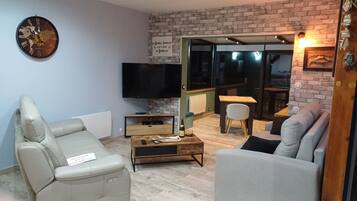 Una Smart TV, un reproductor de DVD, libros