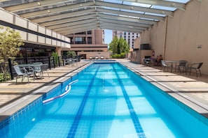 2 outdoor pools, pool umbrellas, pool loungers