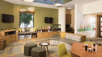 Smart TV, fireplace, video games, DVD player