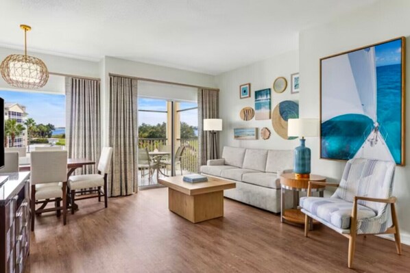 Smart TV, fireplace, video games, DVD player