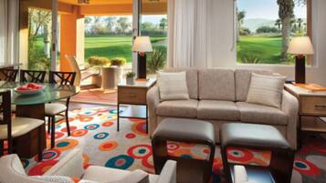 Smart TV, fireplace, video games, DVD player