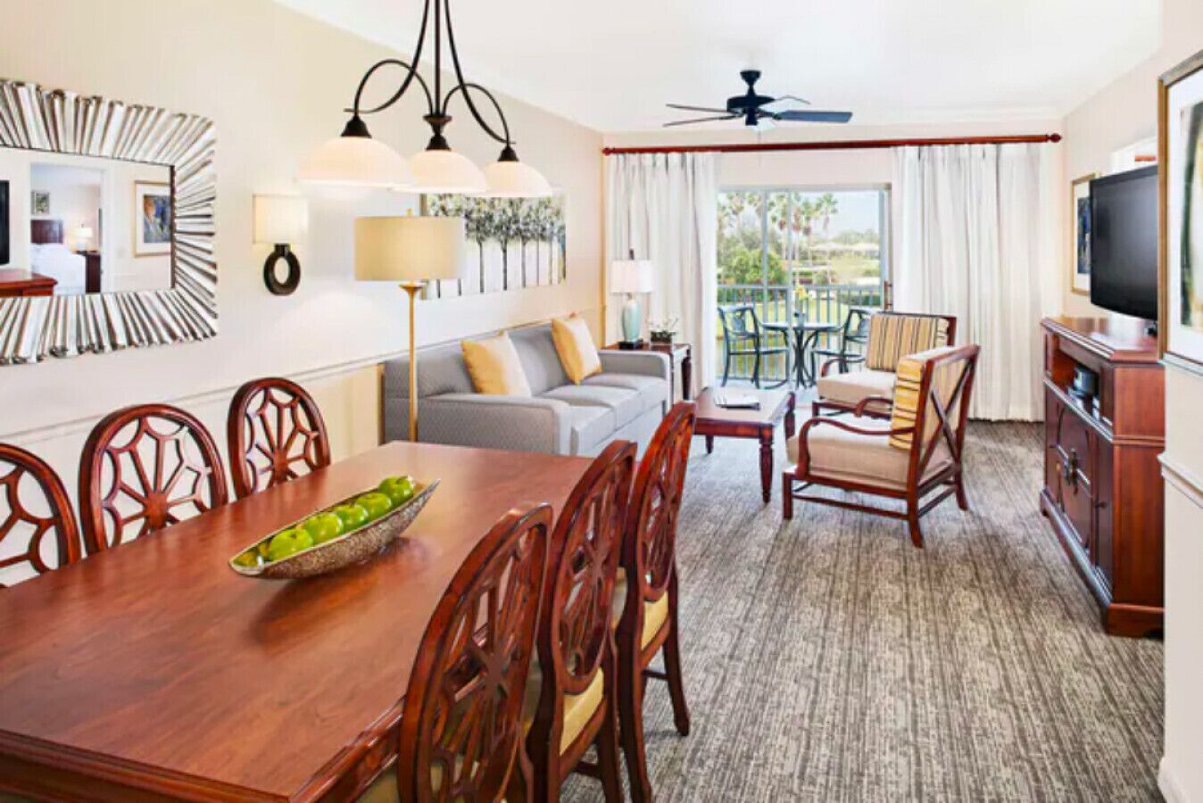 Smart TV, fireplace, video games, DVD player