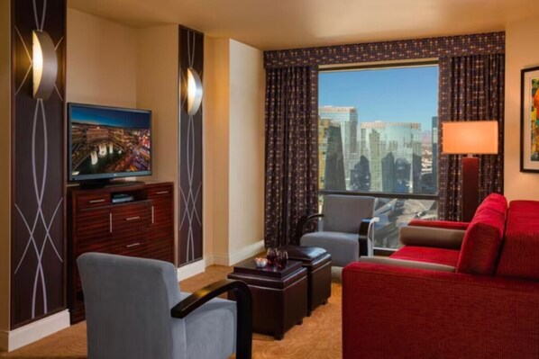 Smart TV, fireplace, video games, DVD player