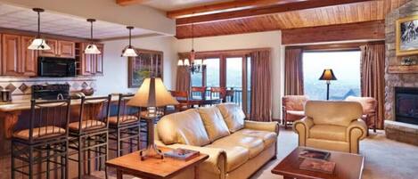 Smart TV, fireplace, video games, DVD player