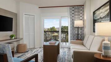 Smart TV, fireplace, video games, DVD player