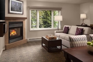 Smart TV, fireplace, video games, DVD player