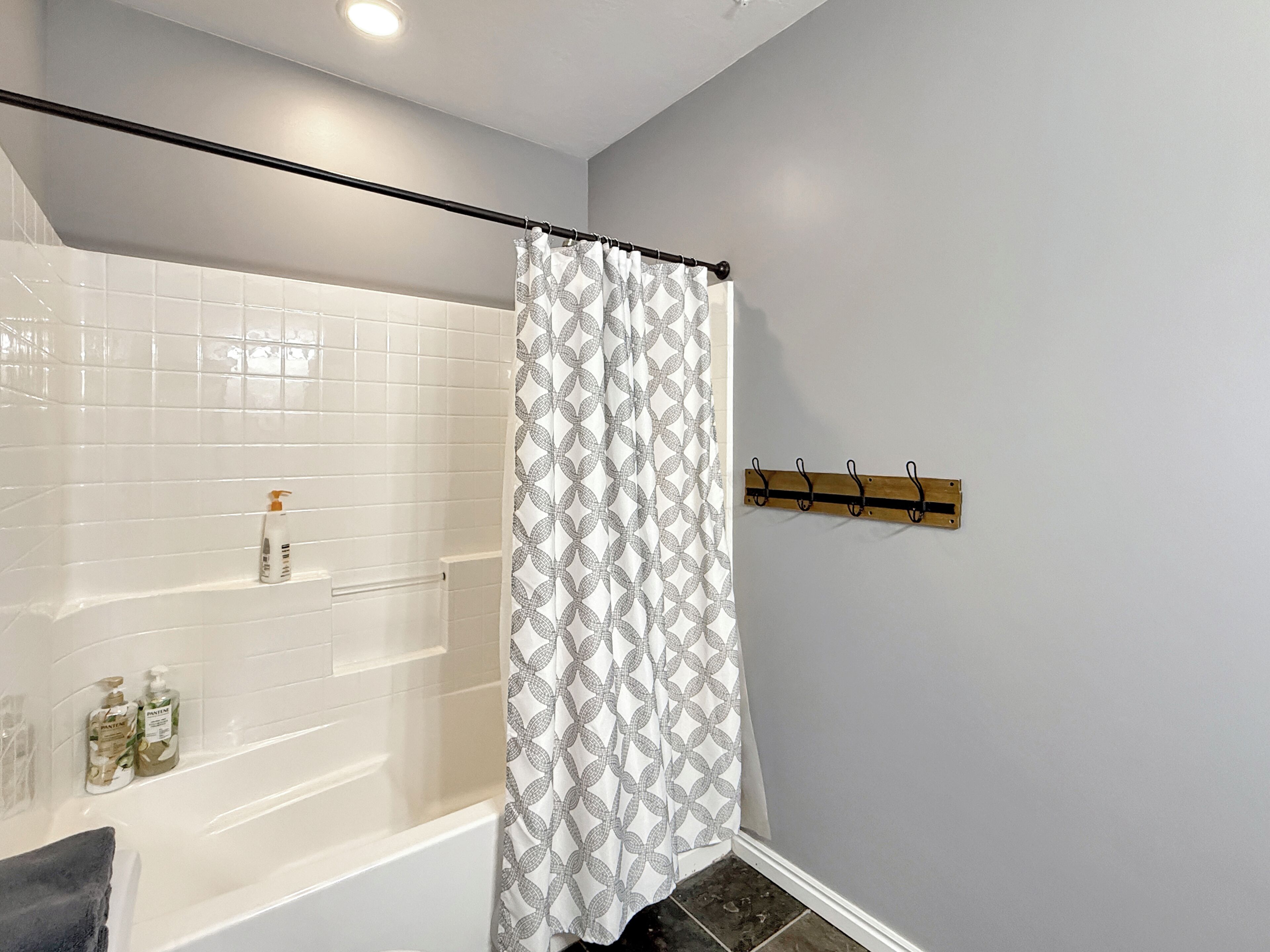 Hair dryer, bidet, towels, soap