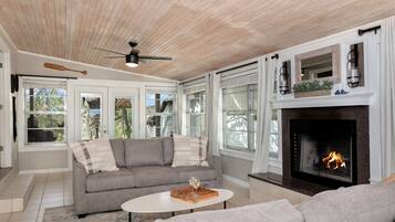 TV, fireplace
